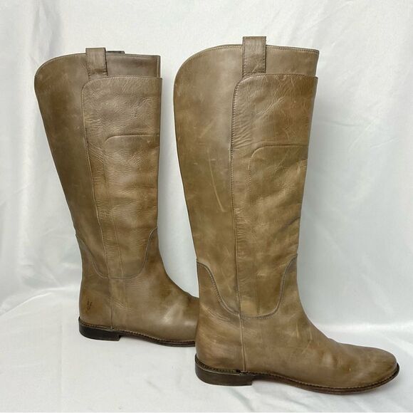 Frye Paige Riding Boots Leather Taupe Sz 9.5 Tall - Picture 1 of 12